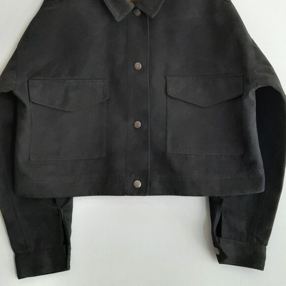 JOE FRESH Snap Button Faux Suede Crop Jacket Black Sz XL - Picture 3 of 10